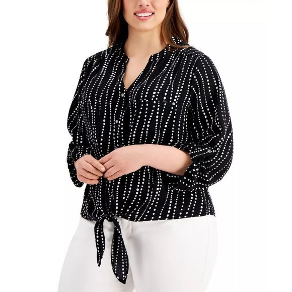 Adrienne Vittadini Striped Tie-Front Blouse Top 1X - Picture 1 of 10